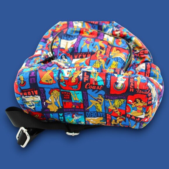 Retro Pin-Up Girl State Print Backpack Travel Bag Vintage Style Calvin Klein - Picture 5 of 5